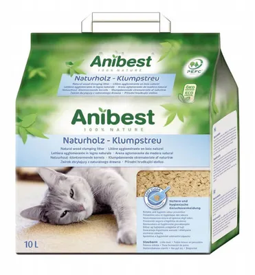 Produktbild von Anibest Katzenstreu klumpendes Einstreu-Granulat für Katzen 100 % natürliche und ökologische Einstreu 4,3 kg/ 10 l