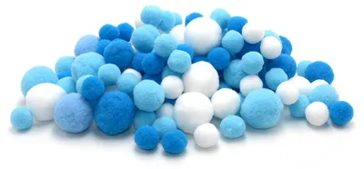 Produktbild von Vintageparts PomPoms Bommeln blau weiß 100 Stück 10-18mm zum Basteln