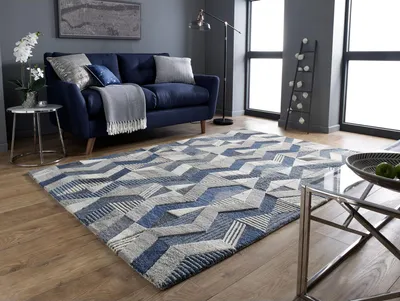 Wollteppich Zickzack Muster - Geometrisch - Wohnzimmer schmutzabweisend_Blau_Rechteckig_#sku_SAF503119368571-SAF503119368572-SAF503119368573#