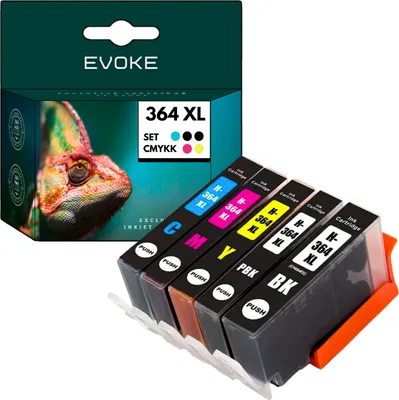 A box of EVOKE 364 XL ink cartridges with the cartridges displayed in front.