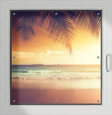 Produktbild von Wallario Lichtschutzbild, Dekorativer Sichtschutz Sonnenschutz 96 x 93 cm mit Motiv: Sonnenuntergang am Strand in der Karibik - Verdunklung ohne Bohren