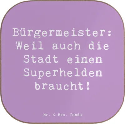 Produktbild von Mr. & Mrs. Panda Untersetzer für Gläser Spruch Bürgermeister Superheld - Lavendeltraum - Geschenk, Tischuntersetzer, gläseruntersetzer, Beruf, Stadt, Coaster