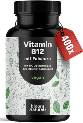 Produktbild von Bloom Naturals Vitamin B12 500µg + Folsäure 200µg, 400 Tabletten