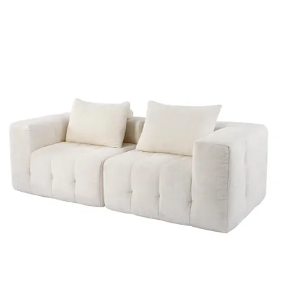 Image de Canapé 2 Places Convertible modulable, Chenille, sans Montage Canapé nuage compressé sous vide, haute élasticité pour salon jusqu'à 240 kg, Beige