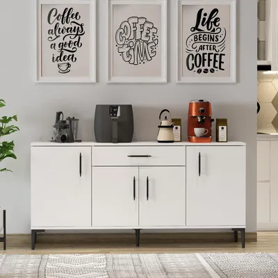 Produktbild von HOMIDEA LAURA Sideboard mit 4 Türen und 1 Schublade – Moderne Kommode und Anrichte für Wohnzimmer und Esszimmer 160 x 78,6 x 40 cm (Weiß)