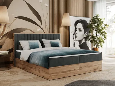 Produktbild von Boxspringbett, Zwei Bettkästen, Komplett-Set mit Matratze und Topper - Albero-4 - 120x200cm - Dunkelgrau Struktur - H3