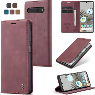 Produktbild von Caseme Handyhülle Leder Hülle Klapphülle Tasche Etui für Google Pixel 7 Pro Karmesinrot