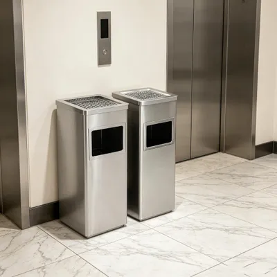 Produktbild von 2x Mülleimer Aschenbecher für den Außenbereich,48L,entnehmbarer Inneneimer,Papierkorb Freistehender Außen-Aschenbecher Silver