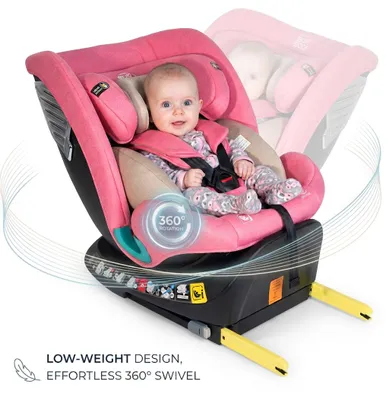 Produktbild von BUF BOOF® Saphir DELUXE i-Size Kindersitz 360° drehbar, ISOFIX, R129, 40–150 cm (0–36 kg), Liegefunktion bis 165° UnicornPink, KI-generiertes Bild