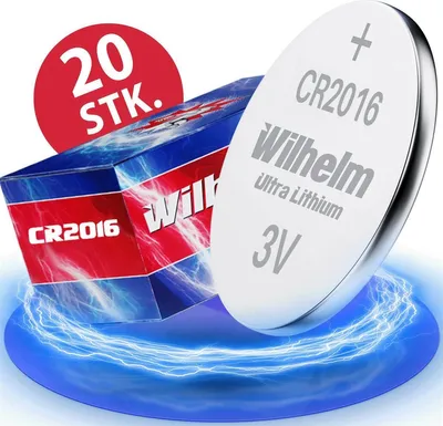A product shot of CR2016 batteries and their packaging, with a blue energy-like effect around the base.