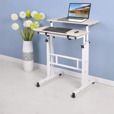 Obrázek produktu pro Stolek pod notebook – Nastavitelný stolek pod notebook – Kolečka pod stolek pod notebook – Psací stůl pro počítač – Stolek pro počítač – 60 cm