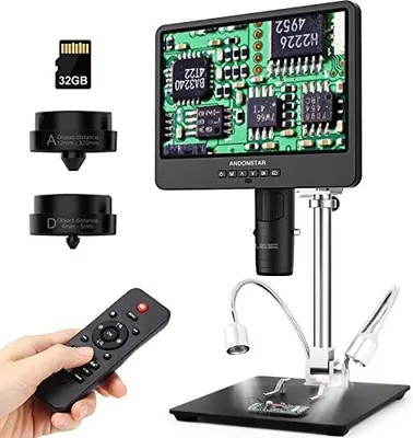 Produktbild von Andonstar AD249S-M 10,1-Zoll-HDMI-Digitalmikroskop 2000x, 3 Linsen 2160p UHD-Videoaufzeichnung, Mikroskop, Lötbiologische Kit 32G-Karte,
