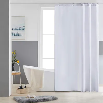 Produktbild von OKWISH Waschbar Duschvorhang 200 x 240cm, Wasserdicht Dusch Vorhang für Badewanne und Dusche im Badezimmer, Antischimmel Antibakteriell Textil Stoff Badvorhang mit 16 Duschvorhangringen