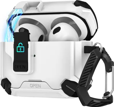 Obrázok produktu pre Puzdro pre Apple AirPods 3 Defender Ochranné puzdro s karabínou 360° Ochranný box na slúchadlá Nárazuvzdorný celotelový kryt White