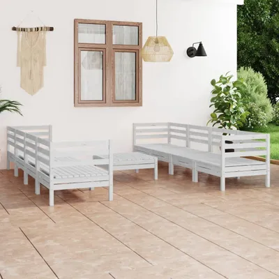 Produktbild von 9-tlg. Garten-Lounge-Set Weiß Massivholz Kiefer