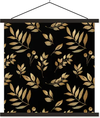 Produktbild von MuchoWow® Textilposter Blatt - Muster - Gold 40x40 cm mit schwarzem Rahmen - Fotos