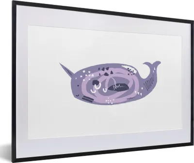 Produktbild von MuchoWow® MuchoWow® Gerahmtes Poster Fische - Tiere - Lila - Aquarell 60x40 cm - Poster mit zchwarzem Bilderrahmen - Schlafzimmer - Plakat in Rahmen - Drucken