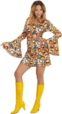 Produktbild von Groovy 70er Jahre Kleid Trompetenärmel - Minikleid Bubbles XL - 46/48