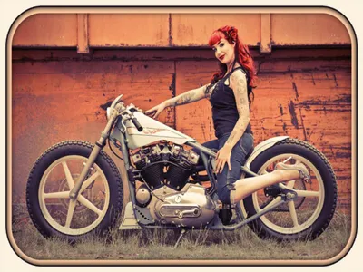 Produktbild von vianmo Holzschild 30x40 cm Motorrad Biker Girl Frau Pin up Bildmotiv
