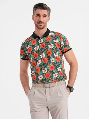 Zdjęcie produktu dla Ombre Clothing T-shirt męski z kołnierzykiem Kalia czarny S
