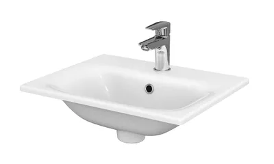 Zdjęcie produktu dla Ceramiczna umywalka wpuszczana Moduo 50 cm Cersanit White, prostokątna, z otworem na armaturę, przelew, szer. 50 cm