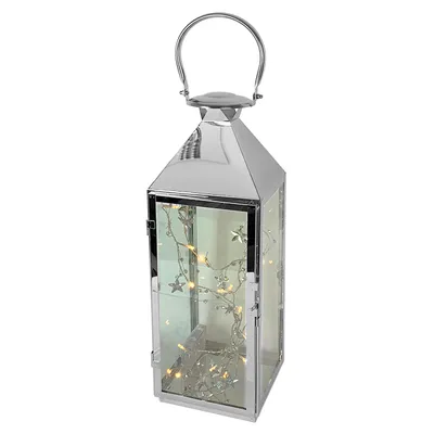 Image de Lanterne XXL en acier inoxydable 54cm incl. 20 LED étoile chaîne lumineuse