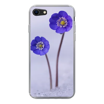 Produktbild von MuchoWow® Handyhülle Schutzhülle Hülle für iPhone SE 2020 Blumen - Schnee - Lila Silikon Softcase Handy Hülle - Kartenbesitzer