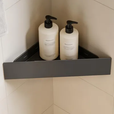 Image de doporro Étagère de Douche d'Angle Murale, sans Perçage ou à Visser, Panier de Rangement en Acier au Carbone Antirouille, Serviteur de Douche Noir, pour Salle de Bain Cuisine, Reglo-07