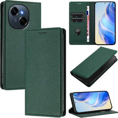 Produktbild von Litchi Leder Handyhülle für Tecno Spark Go 2025/Go 1/Pop 9 Wallet Kartenfächer Standfunktion Hülle Grün