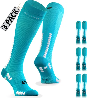 Produktbild von Sesto Senso Kniehohe Sportsocken – elastisch und atmungsaktiv, ideal für Laufen, Radfahren und Wandern, Unisex Herren Damen, Türkis, Größe 43-46, 3 Paar