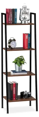 Image de TRANKIELO® - Étagère à 4 niveaux - Solution de rangement moderne pour plantes, livres et décoration - Marron, Dimensions : 136 x 44 x 31,5 cm