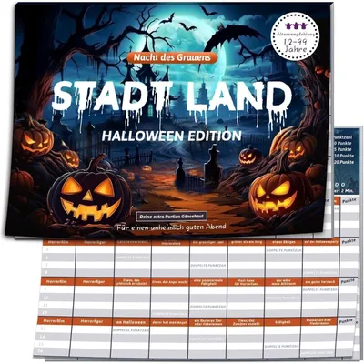 Produktbild von Stadt Land Gruselig Edition Kartenspiel ab 12 Jahre 50 A4 Blätter