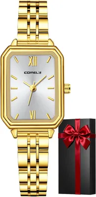 Image de Montre analogique en acier inoxydable argenté pour femme - Montre à quartz rectangulaire simple pour femme - Cadeaux élégants pour les femmes au travail et au quotidien