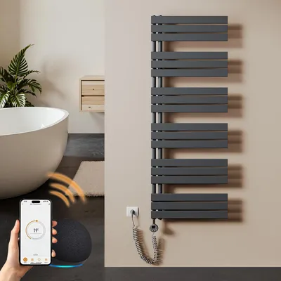 Immagine prodotto di S'AFIELINA 159.9×60cm Scaldasalviette elettrico bagno WiFi,termoarredo con termostato, programmabile,LCD,1000W,asciugamani a basso consumo, Antracite