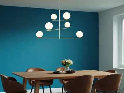Produktbild von Pendelleuchte - Goldgelb - Weiß - Opalglas - Metall - H 150 cm - 6-flammig