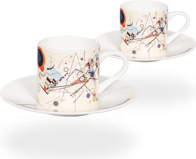 Produktbild von tea4chill Könitz Espresso Tassen Set Kandinsky Komposition 8. Zwei Kaffeetassen 65ml aus Fine Bone China Porzellan. Espressotassen modern, bunt