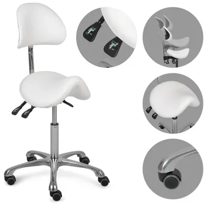 Produktbild von HABYS Ergonomischer Drehhocker Diana mit Rückenlehne | Rollhocker Arbeitshocker Praxishocker höhenverstellbar | Chrom-Basis & Formschaum | Weiß