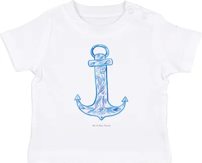 Produktbild von Mr. & Mrs. Panda  T-Shirt Anker Blau 0. - 6. Monat - Weiß - Geschenk, Baby, Kleinkind Shirt, Lustige Sprüche, Kinder, Organic, Babyshirt