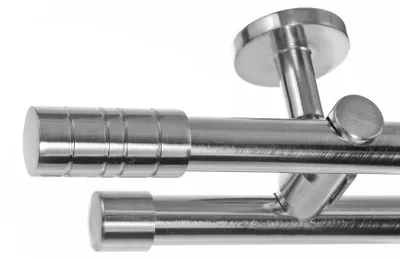 Produktbild von Edelstahl Look Gardinenstange Ø 20mm Deckenträger 2-läufig zweiläufig Deckenbefestigung Zylinder D41 E34E30 RR