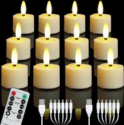 Obrázek produktu pro LED svíčky – dobíjecí svíčky – blikající svíčky – stmívatelná dekorace do interiéru – 12 kusů – dálkové ovládání – realistické svíčky bez plamene – vánoční dekorace – dobíjecí – vhodné