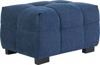 Produktbild von Miliboo - Design-Fußhocker aus dunkelblauem strukturiertem Samteffektstoff CORTO