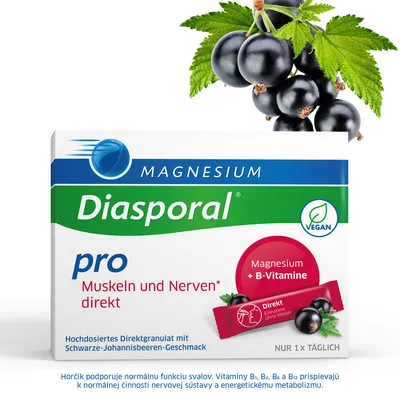 Obrázok produktu pre Magnézium-Diasporal Pro Svaly a nervy priame tyčinky s príchuťou čiernych ríbezlí, 30 tyčiniek