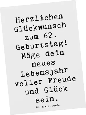 Produktbild von Mr. & Mrs. Panda Postkarte Spruch 62. Geburtstag - Weiß - Geschenk, Ansichtskarte, einzigartig, liebevoll, Ansichtskarten, herzliche Botschaft, Postkarten, Grußkarte