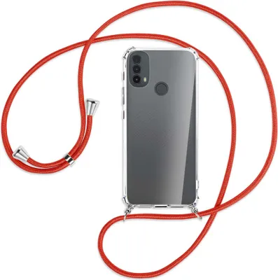 Produktbild von Handykette Backcover-Schutzhülle mit Band (Metall silberfarben) für Motorola Moto E30, Moto E40 - rot