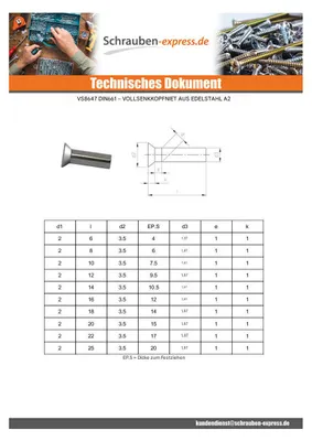 Produktbild von Vollniet Senkkopfschraube Edelstahl A2 5x22