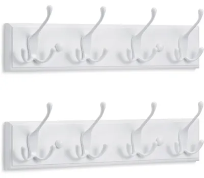 Zdjęcie produktu dla Wieszak na ścianę, biały, 42 cm, 4 haczyki, idealny do przedpokoju