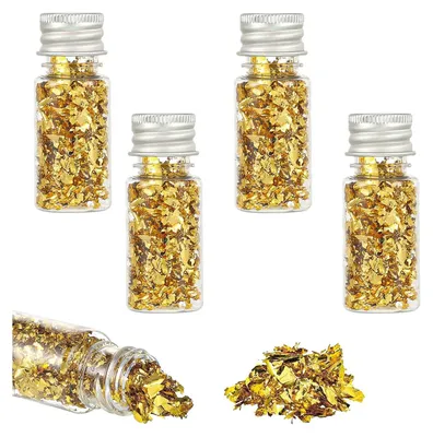 Produktbild von 5 Flasche Blattgoldblätter Gold Folien Flocken Blattgold Multifunktions Blattgoldflocken Folie für Dessert Kuchen Backen Schokolade Eiscreme Dekorfolie DIY Künstlerbedarf