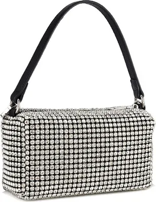 Image de (Argent) Soirée embrayage Sac à main en cristal strass Sacs à bandoulière pour les femmes Bling Purse Mini Top Handle Chain Mesh embrayage pour la fête