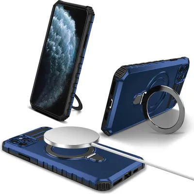 Immagine prodotto di Custodia per iPhone 11 Pro magnetica con MagSafe, supporto per anello, supporto, custodia protettiva a doppio strato blu