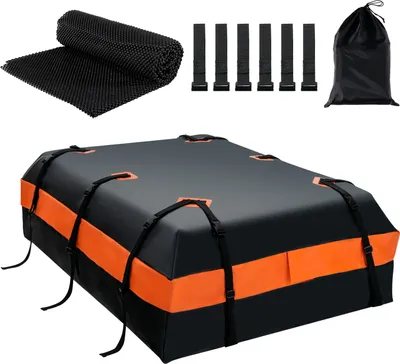 Produktbild von COSTWAY 50 L střešní box na auto, vodotěsný střešní box s 10 širokými popruhy a 6 háčky na dveře a protiskluzovou podložkou a taškou na přenášení, skládací zavazadlový box pro všechna vozidla s nosičem zavazadel nebo bez něj, černý